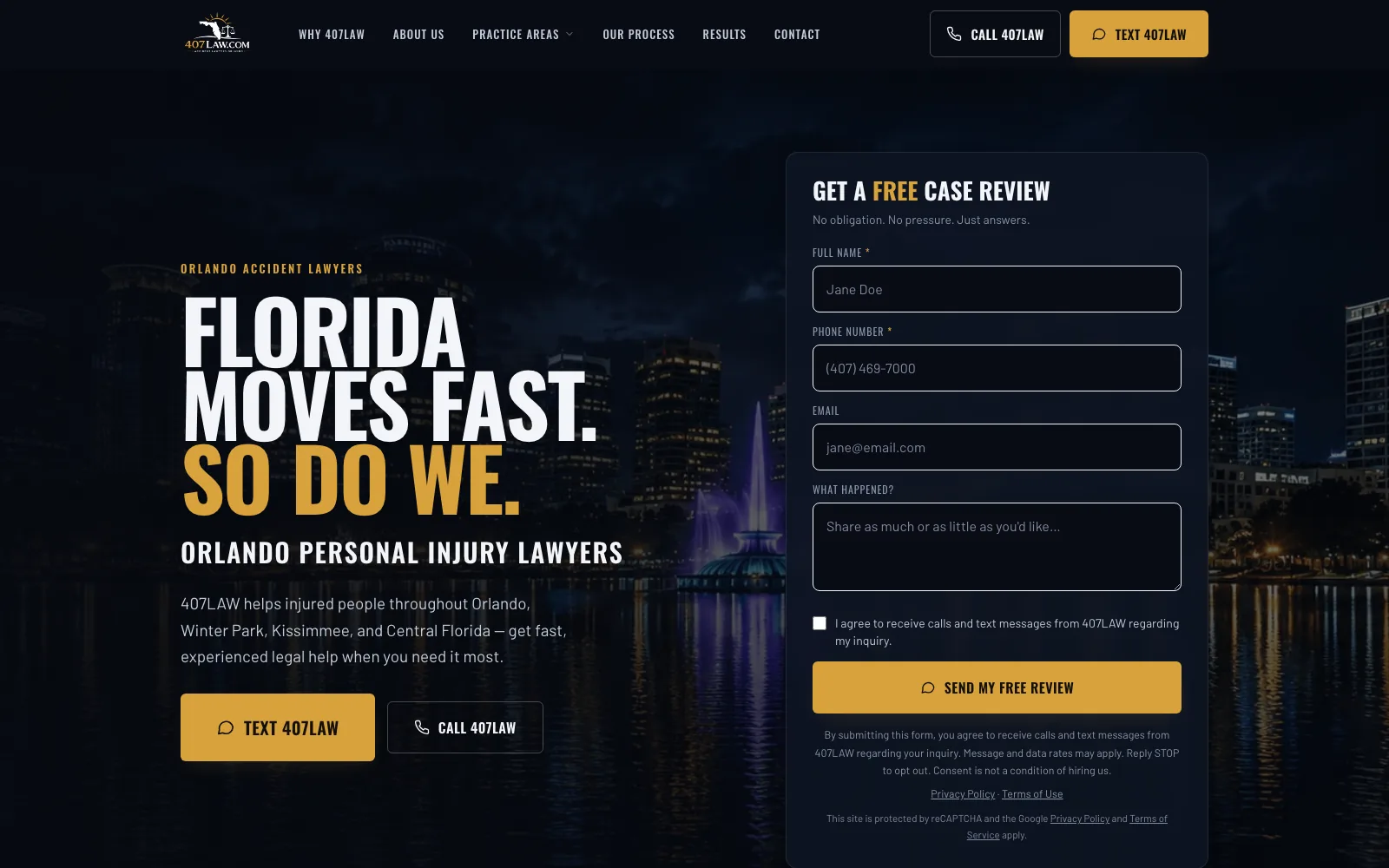 407 Law website — desktop view