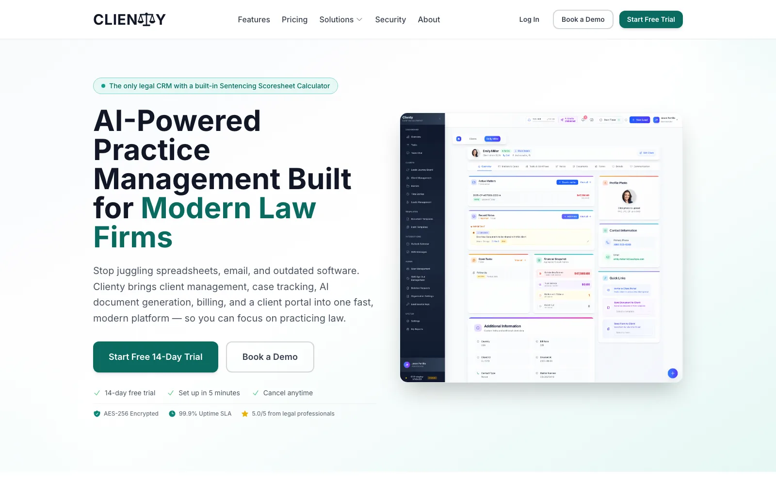 Clienty website — desktop view
