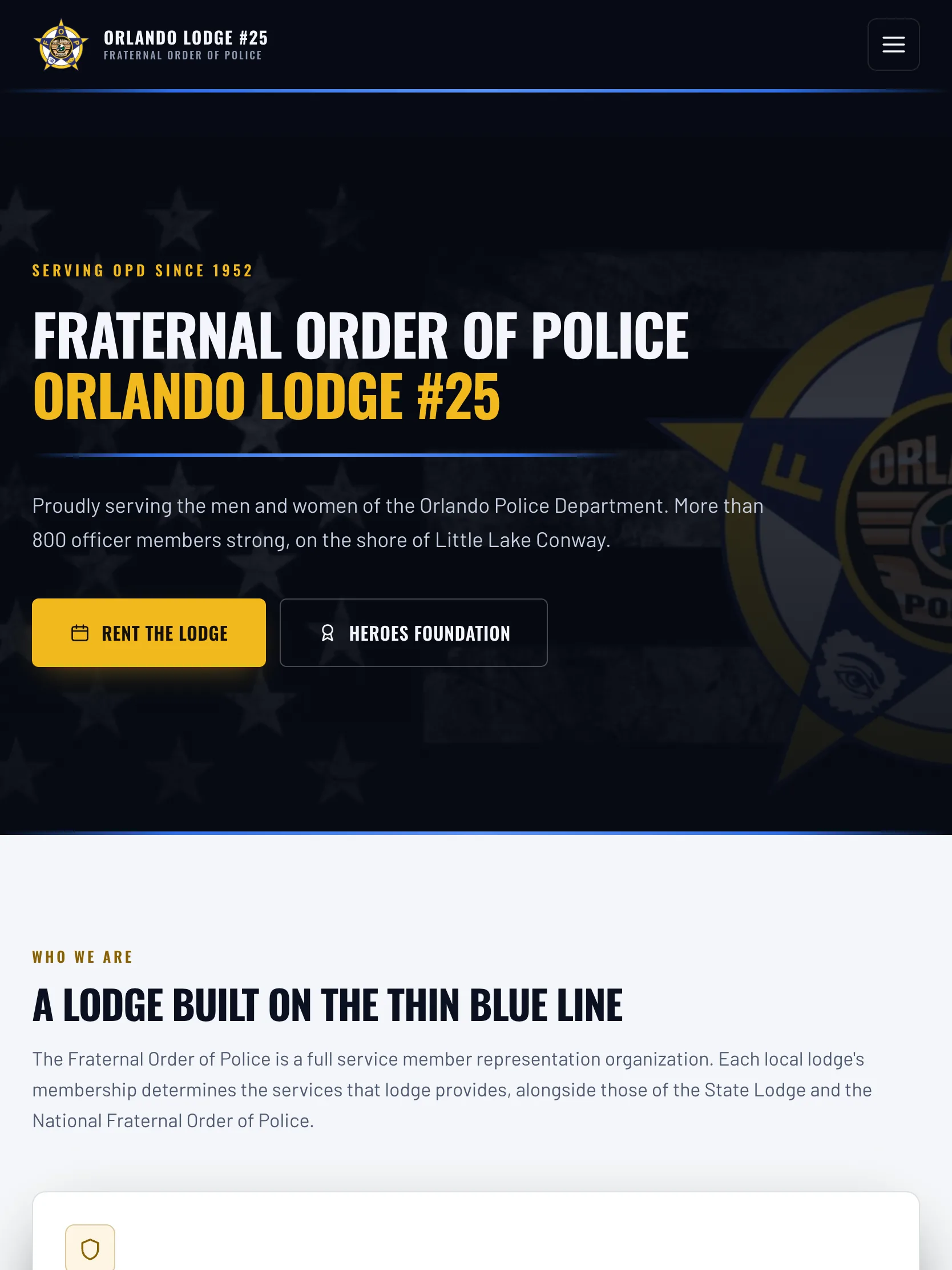 FOP Lodge 25 website — tablet view