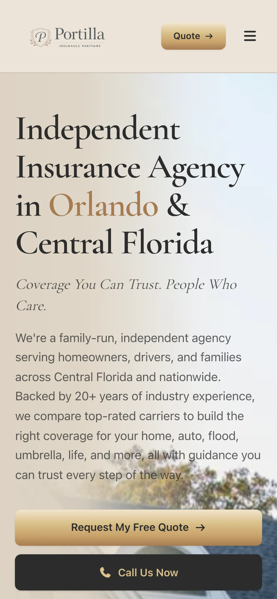 Portilla Insurance Agency website — mobile view